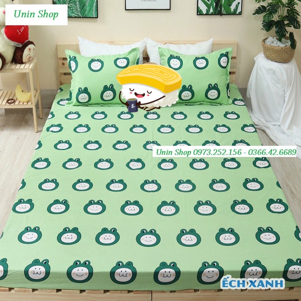 | Bộ 3 món ga kèm 2 áo gối m6/m8/2m2, drap bo chun bọc nệm mẫu Khủng long bơ poly cotton