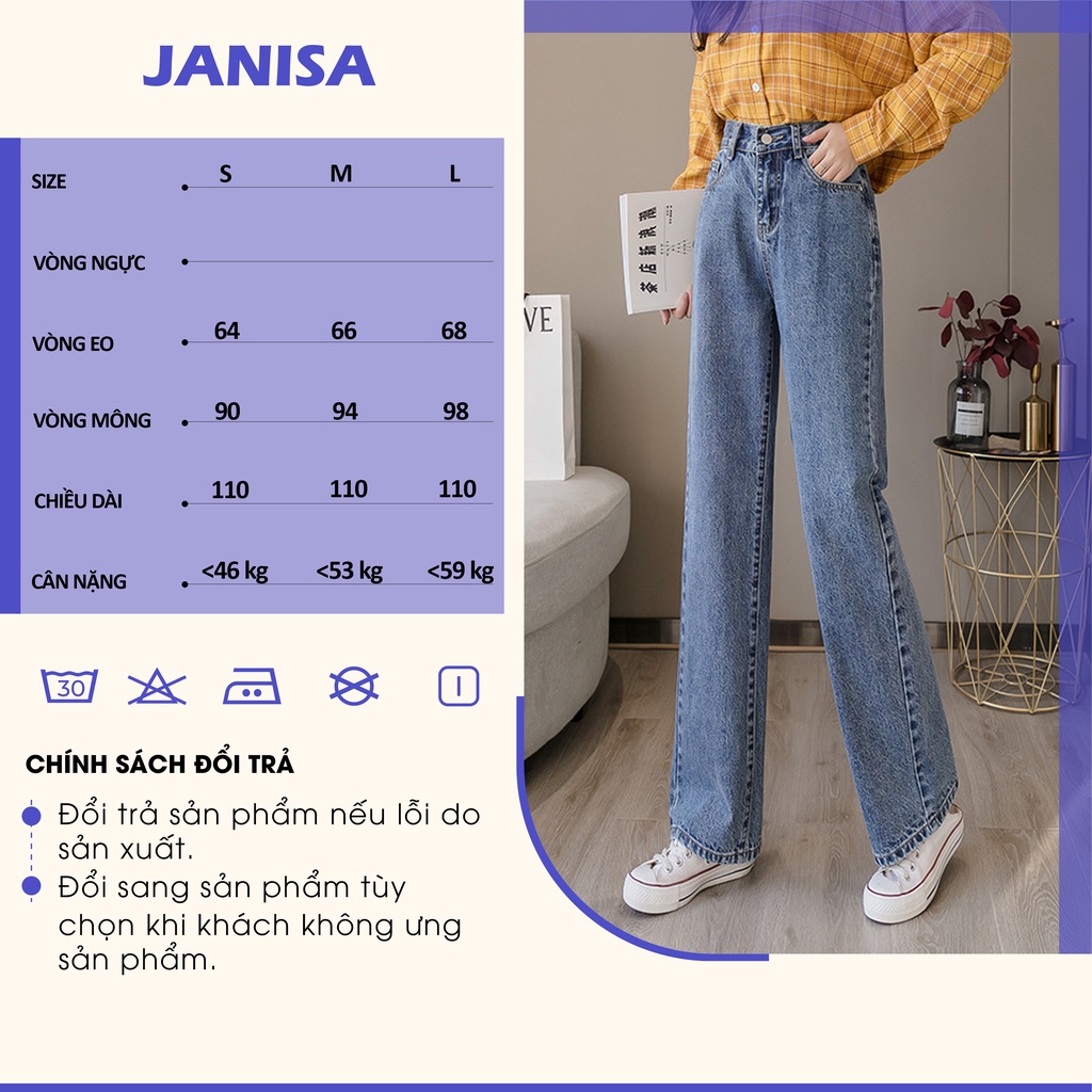 Quần jean nữ ống rộng suông lưng cao đẹp bigsize cao cấp JANISA QJ01 | BigBuy360 - bigbuy360.vn