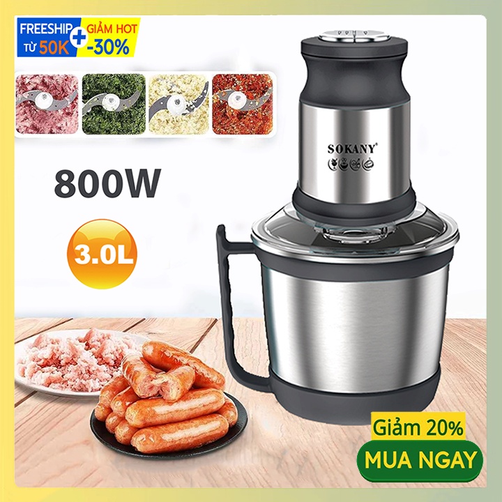 Máy xay thịt thực phẩm đa năng - Thiết bị xay trộn nghiền - Dung tích 3L - BH 6 THÁNG