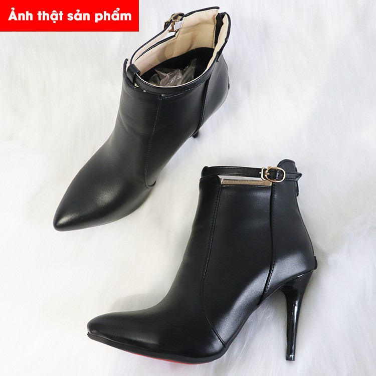 [ có ảnh thật] Boot nữ cổ ngắn gót nhọn màu đen HIỆN ĐẠI GBN6401