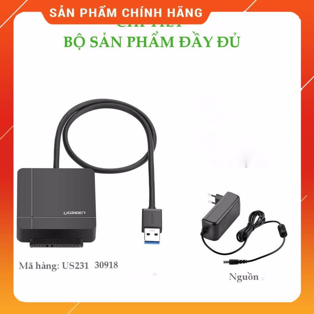 Dây cáp USB 3.0 sang SATA III + Hub 2 cổng USB 2.0 + Đầu đọc thẻ kèm nguồn 12V UGREEN US231 30918 dailyphukien