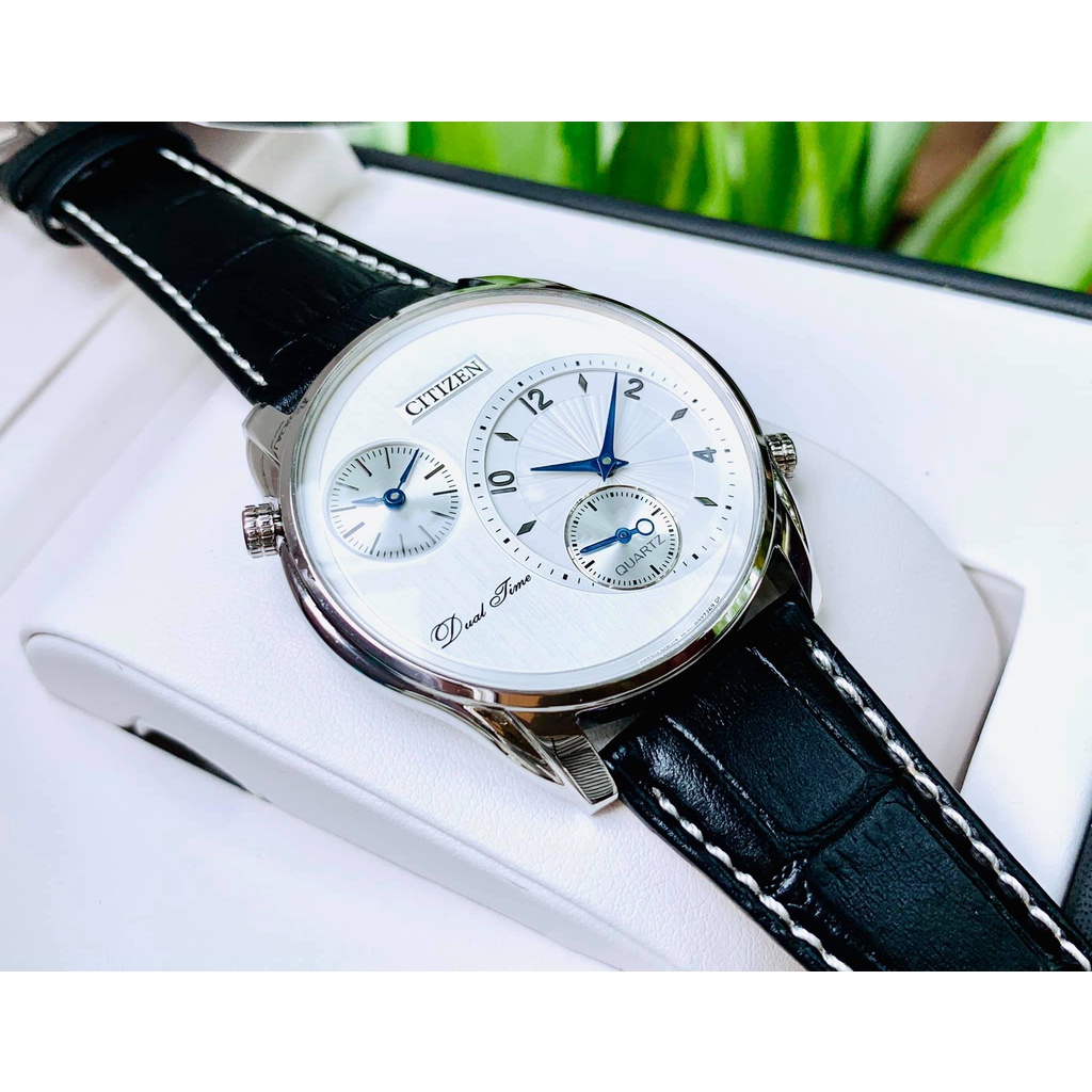 Đồng hồ nam Citizen AO3030-24A Dual Time - 2 mặt số độc đáo cùng kim nung xanh