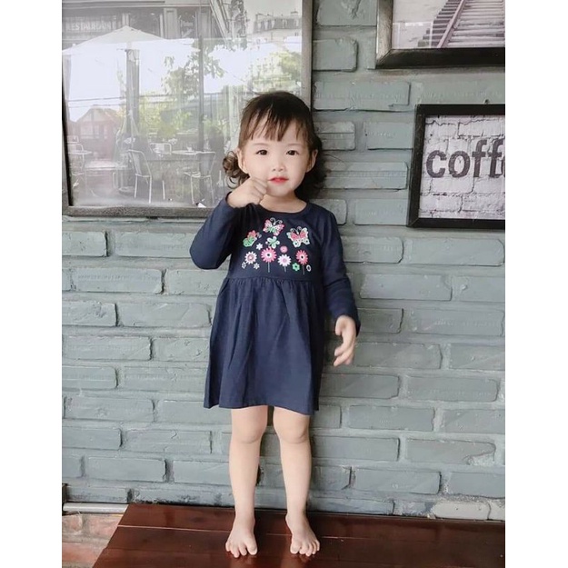 váy baby doll dài tay bé gái chất liệu cotton hàng vnxk