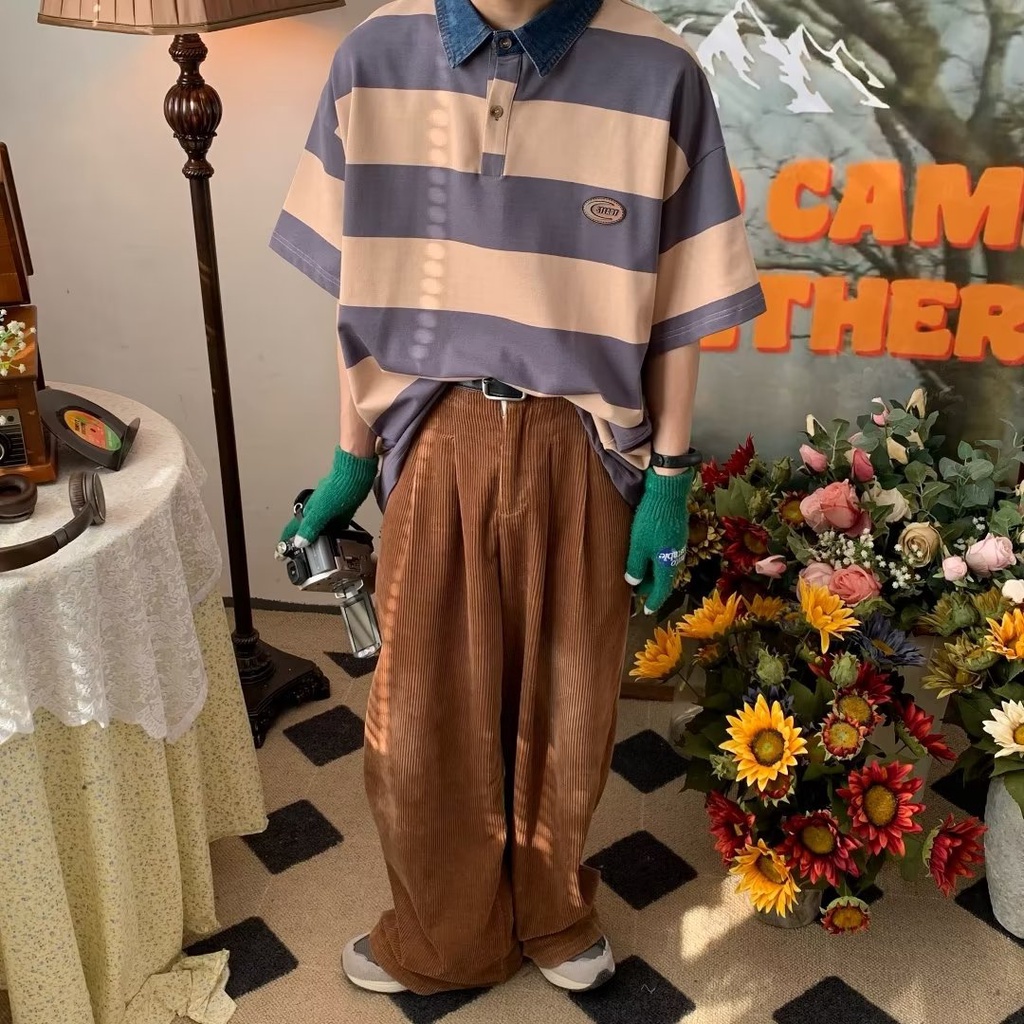 Áo Thun polo Tay Ngắn Dáng Rộng Thoáng Khí Thời Trang Mùa Hè Phong Cách Hàn Quốc Cho Nam