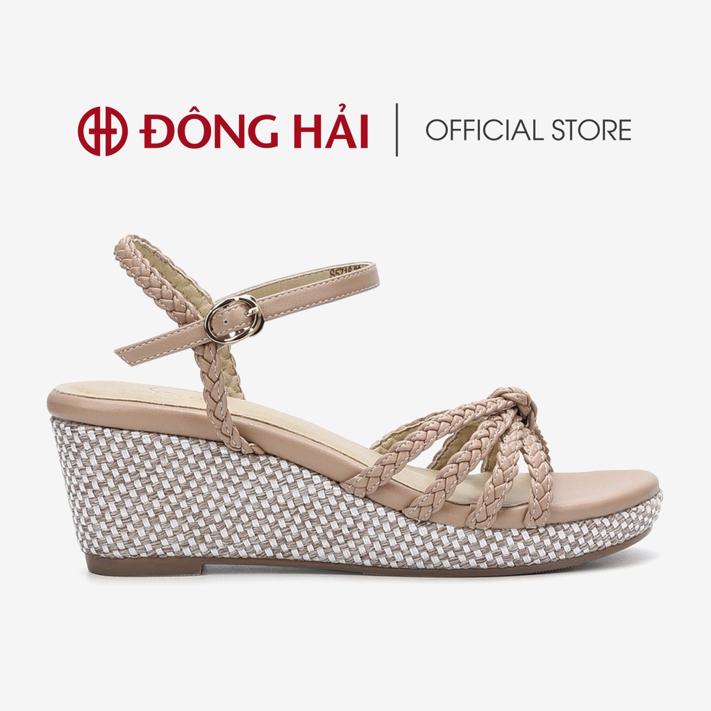 Giày Sandal đế xuồng nữ Đông Hải quai đan chéo đế cói 7cm  tôn dáng chất microfiber cao cấp - S5716