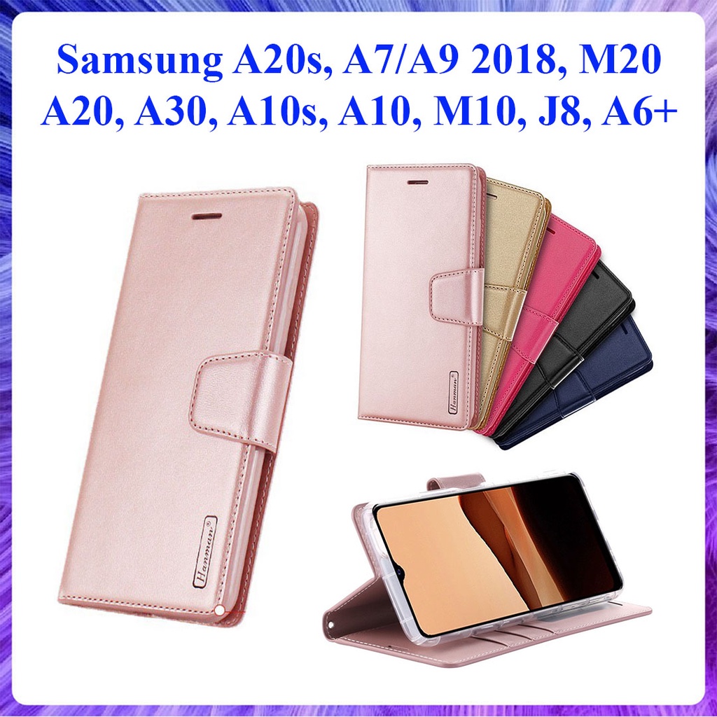 Bao da dạng ví Samsung A7 2018, A9 2018, A20s, A30, A20, M20, A10s, A10, M10, J8, A6+ngăn đựng thẻ hiệu Hanman