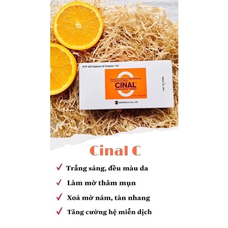 [Hàng _ Nhật] Viên uống Vitamin C TRẮNG DA, MỜ NÁM Cinal C Nhật Bản 100v