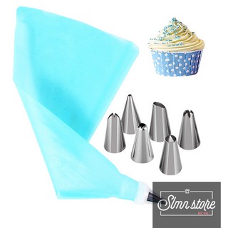 Đầu Bắt Bông Kem Tạo Hình Hoa Hồng Dùng Để Trang Trí Bánh Kem Tiện Dụng. Set 6 đầu và túi đựng kem để nặn. BatKem