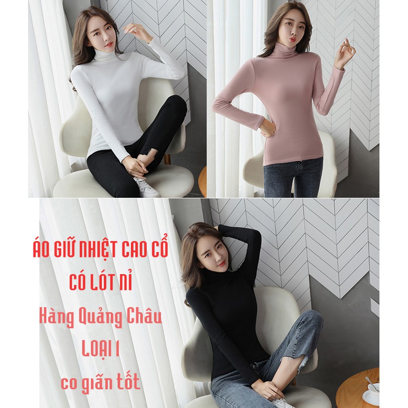 Áo thun giữ nhiệt nữ cao cổ LÓT NỈ co giãn tốt phong cách Hàn Quốc hàng Quảng Châu loại 1 AL06