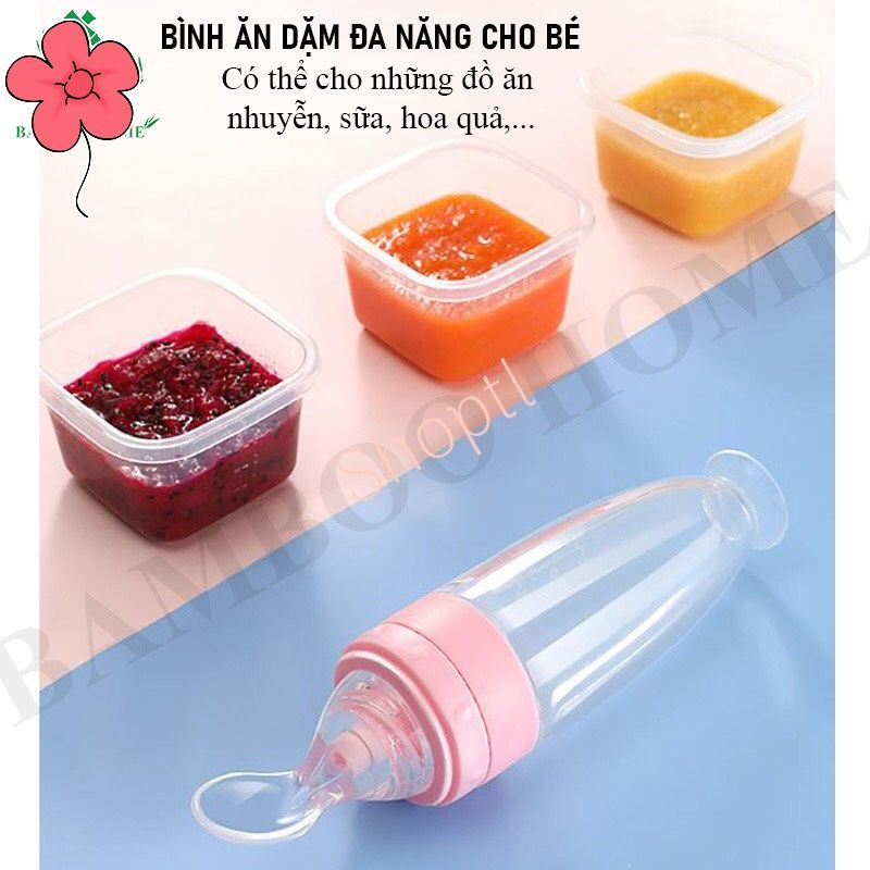 Bình Ăn Dặm Có Muỗng Đầu Mềm Bằng Silicon Dành Cho Bé