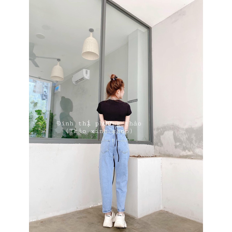 Quần baggy jean nữ lưng cao đan dây, mẫu mới thuydieushop96 bg1