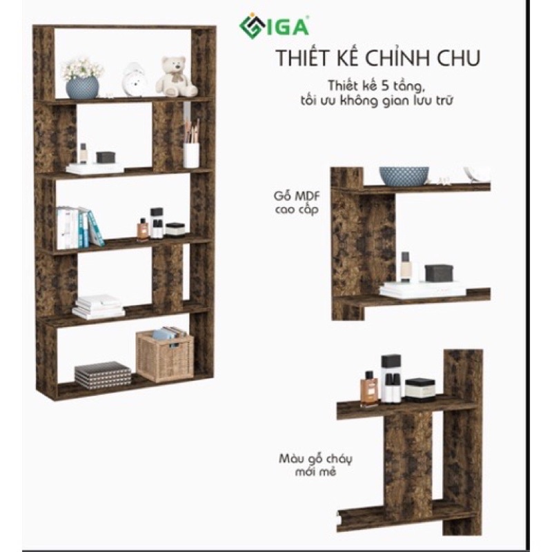 kệ sách gỗ 5 tầng GP105.08 màu gỗ cháy