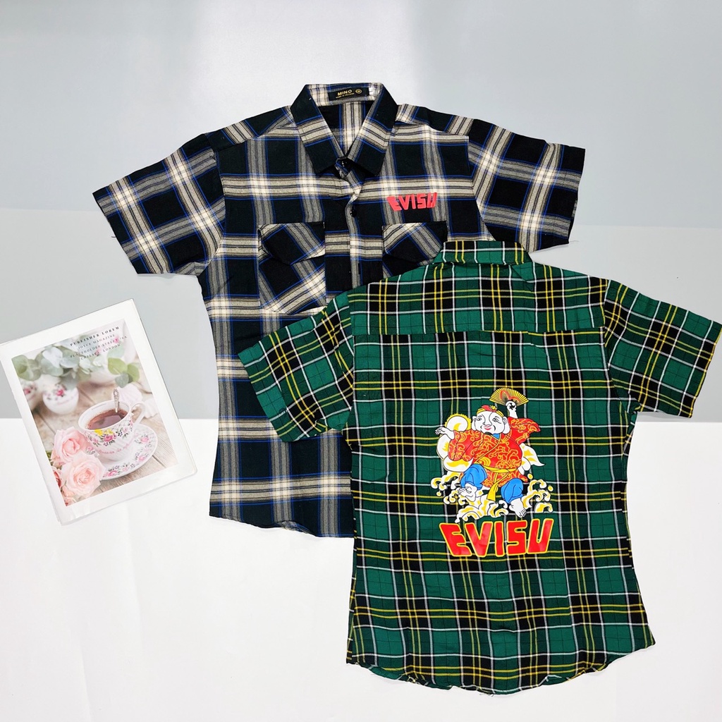 Áo Sơ Mi Nam Tay Ngắn Caro Nỉ Envisu Không Nóng Thấm Hút Mồ Hôi HÌNH THẬT, CÓ VIDEO