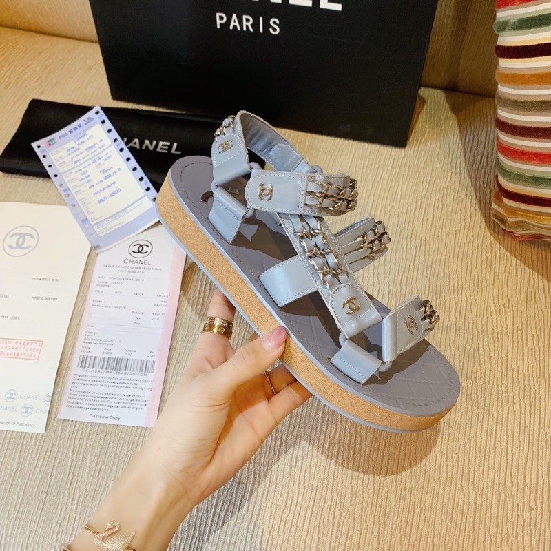 Sandal đế dày 𝘾𝙝𝙖𝙣𝙚𝙡 CN da thật cao cấp