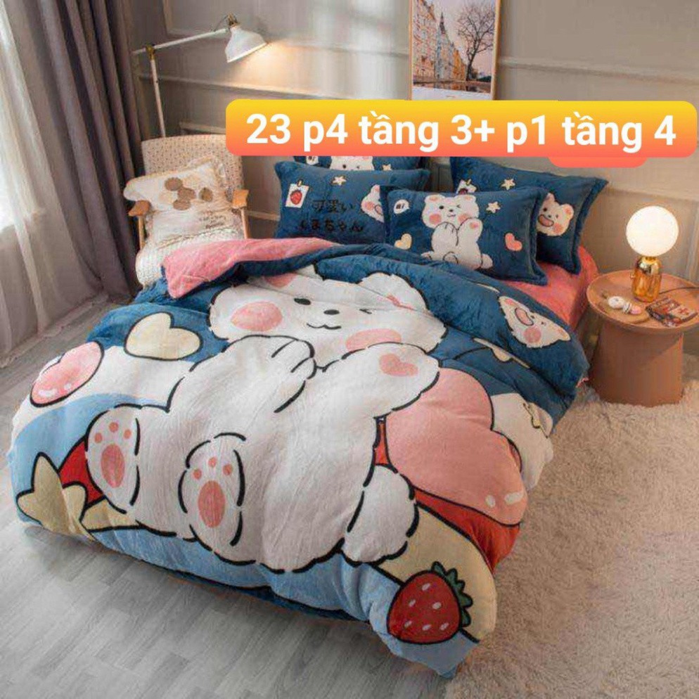 ( Hàng chuẩn loại 1 ) Bộ chăn ga gối nỉ nhung tuyết mịn cao cấp 5D nhiều màu( chát chọn mẫu)