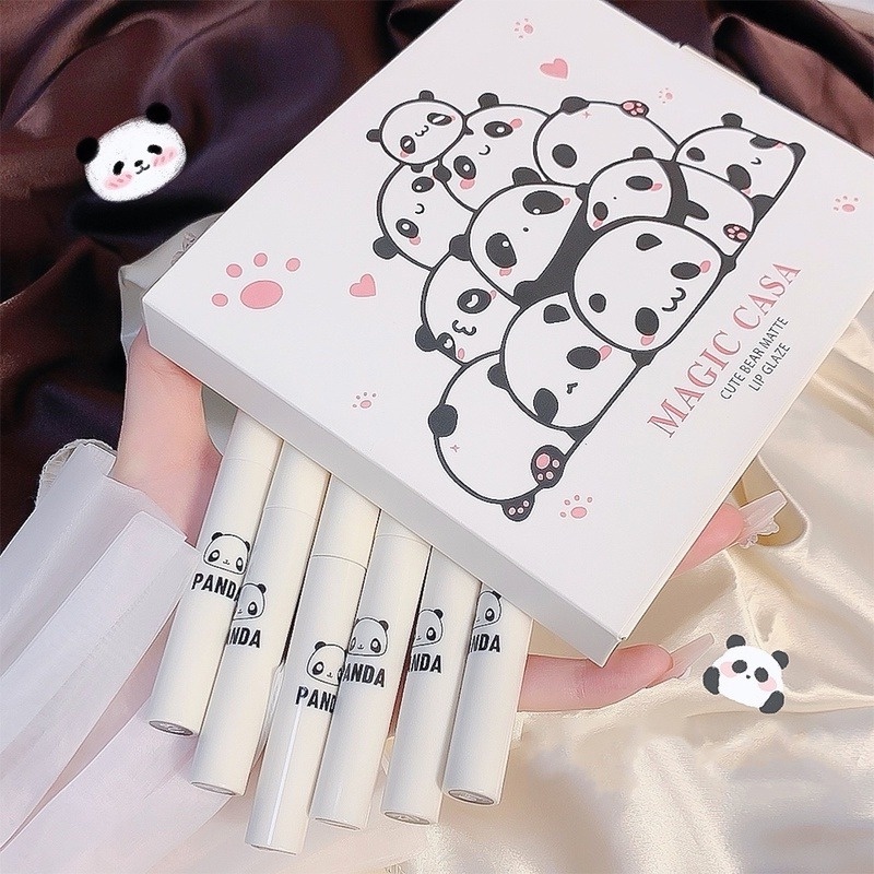 Set 6 Son Môi MAGIC CASA Chống Thấm Nước Và Mồ Hôi Lâu Trôi Trang Điểm Tự Nhiên Thiết Kế Hình Gấu Dễ Thương