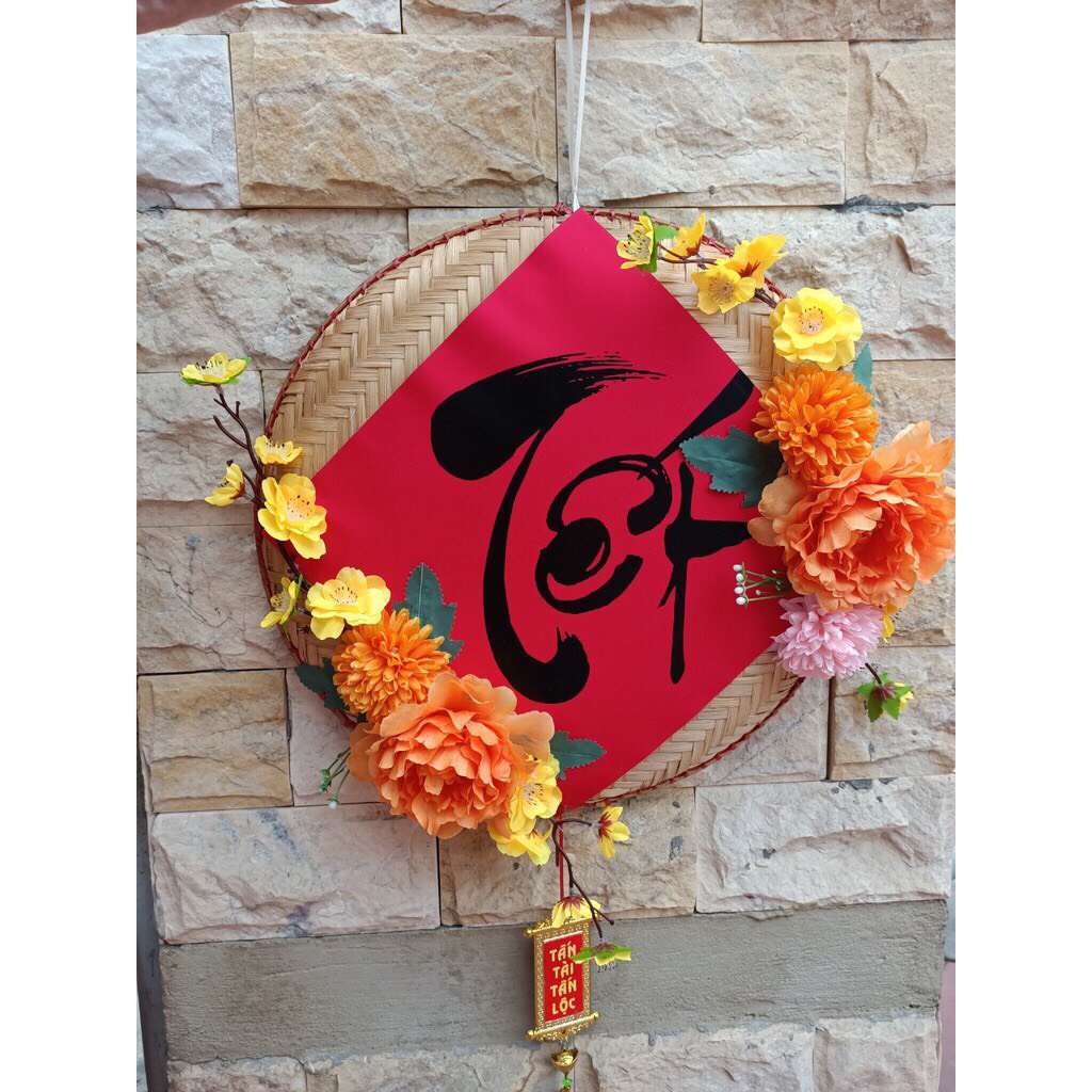 Mẹt tre trang trí chữ Tết ,chữ Xuân 2022 ( mẹt vàng ) đường kính 40cm,đẹp lung linh