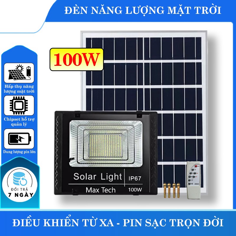 ĐÈN NĂNG LƯỢNG MẶT TRỜI MAX TECH 60W - 100W SOLAR LIGHT - PIN SẠC TRỌN DỜI - CHỐNG NƯỚC IP67- bảo hành 1 năm