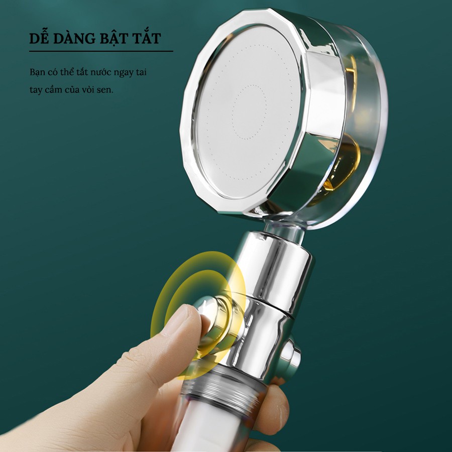 Bộ củ sen hợp kim siêu bền một đường nước lạnh + tay sen quạt thân nhựa trong lõi lọc có nút bật tắt -  QM.CS02.TS029B4