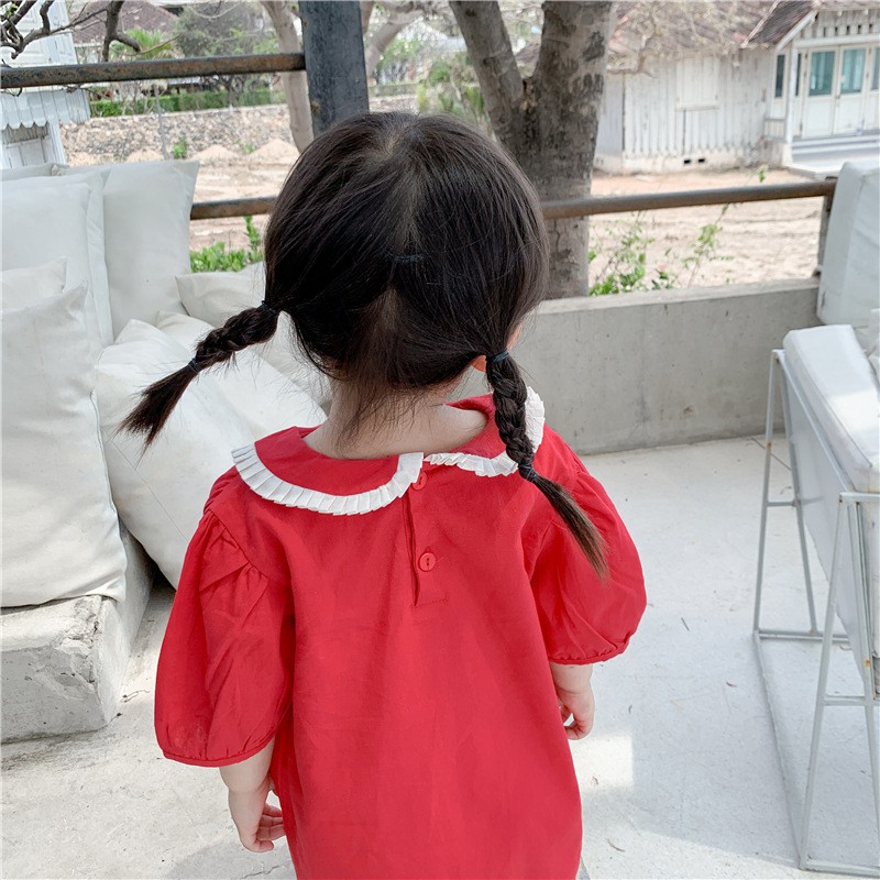 Váy bé gái đầm suông tay lỡ thiết kế cổ sen thời trang trẻ em từ 1 tuổi đến 5 tuổi