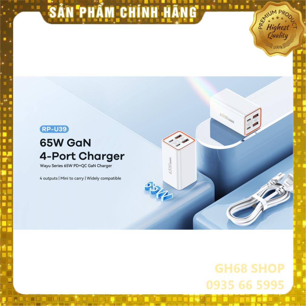 Bộ Sạc 4 Cổng GaN 65W REMAX U39 - Hỗ trợ Sạc Nhanh PD + QC, Bảo hành 12 tháng