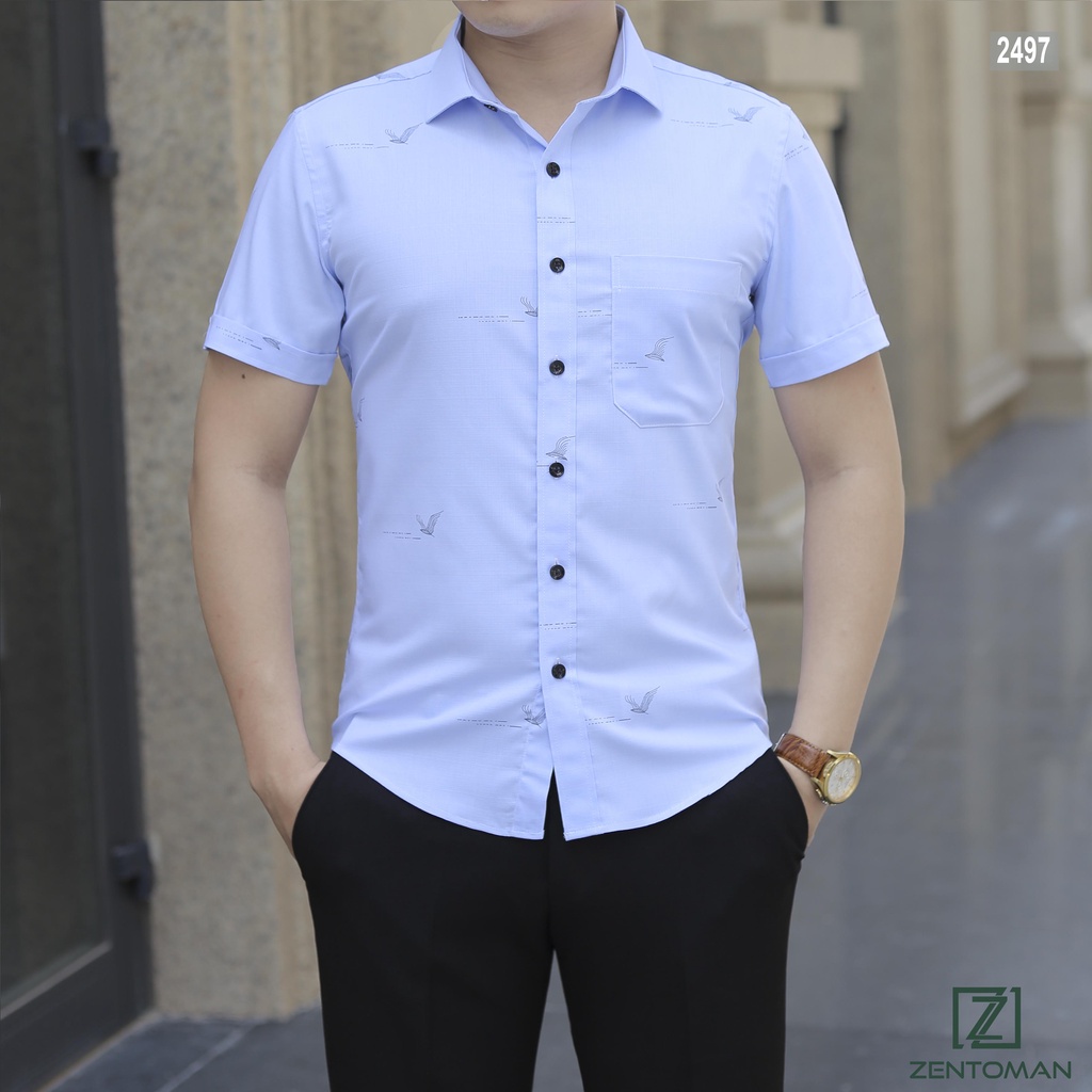 Áo sơ mi nam tay ngắn trung niên kẻ công sở cao cấp sợi modal thiết kế ZENTOMAN