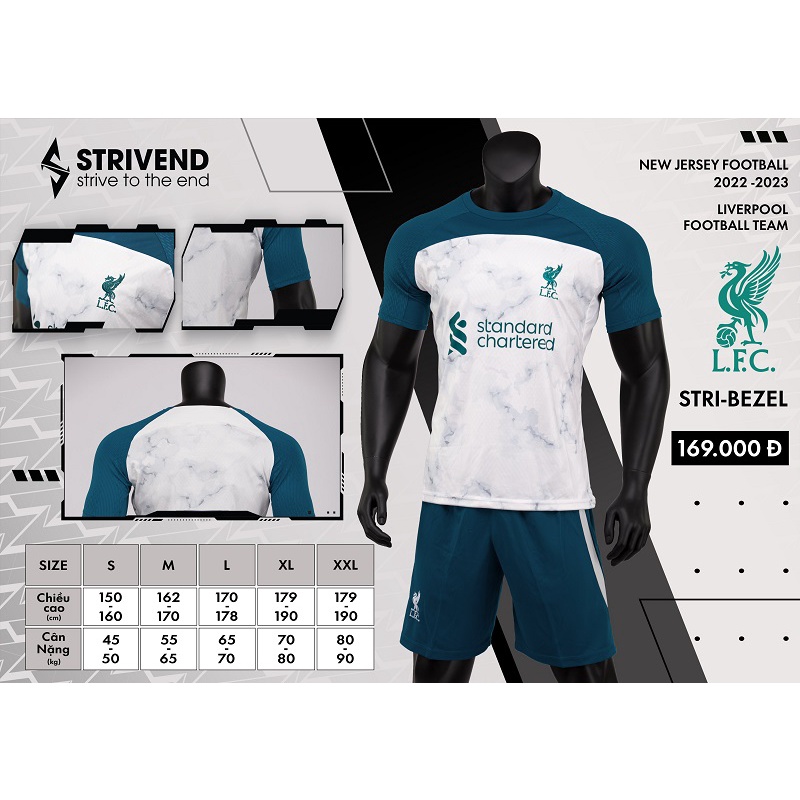 Quần áo Liverpool màu trắng Strivend cao cấp 2022-23 CÓ IN tên số