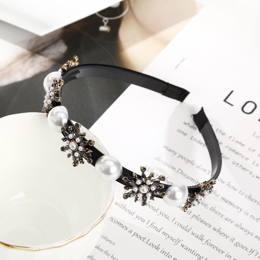 Băng Đô Cài Tóc Đính Đá &amp; Ngọc Trai Giả Bằng Kim Loại