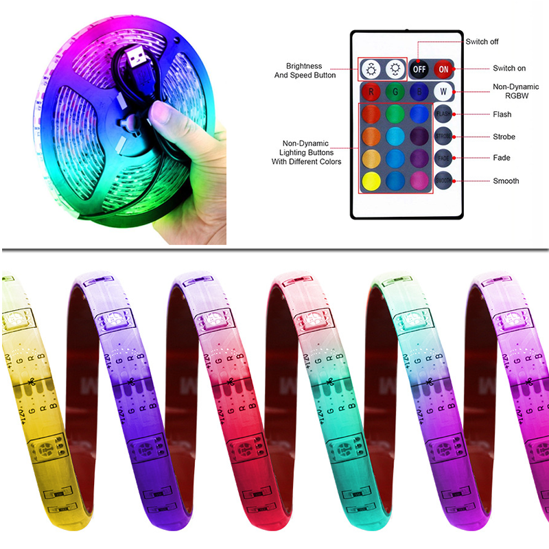 Dây Đèn Led 5050 Rgb Usb 7 Màu Thay Đổi 5050 Kèm Điều Khiển Từ Xa