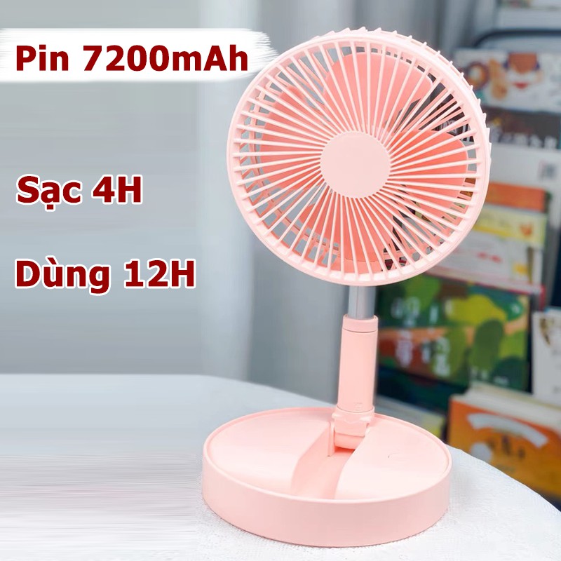 Quạt Tích Điện Gấp Gọn 4 Chế Độ Gió PIN 7200