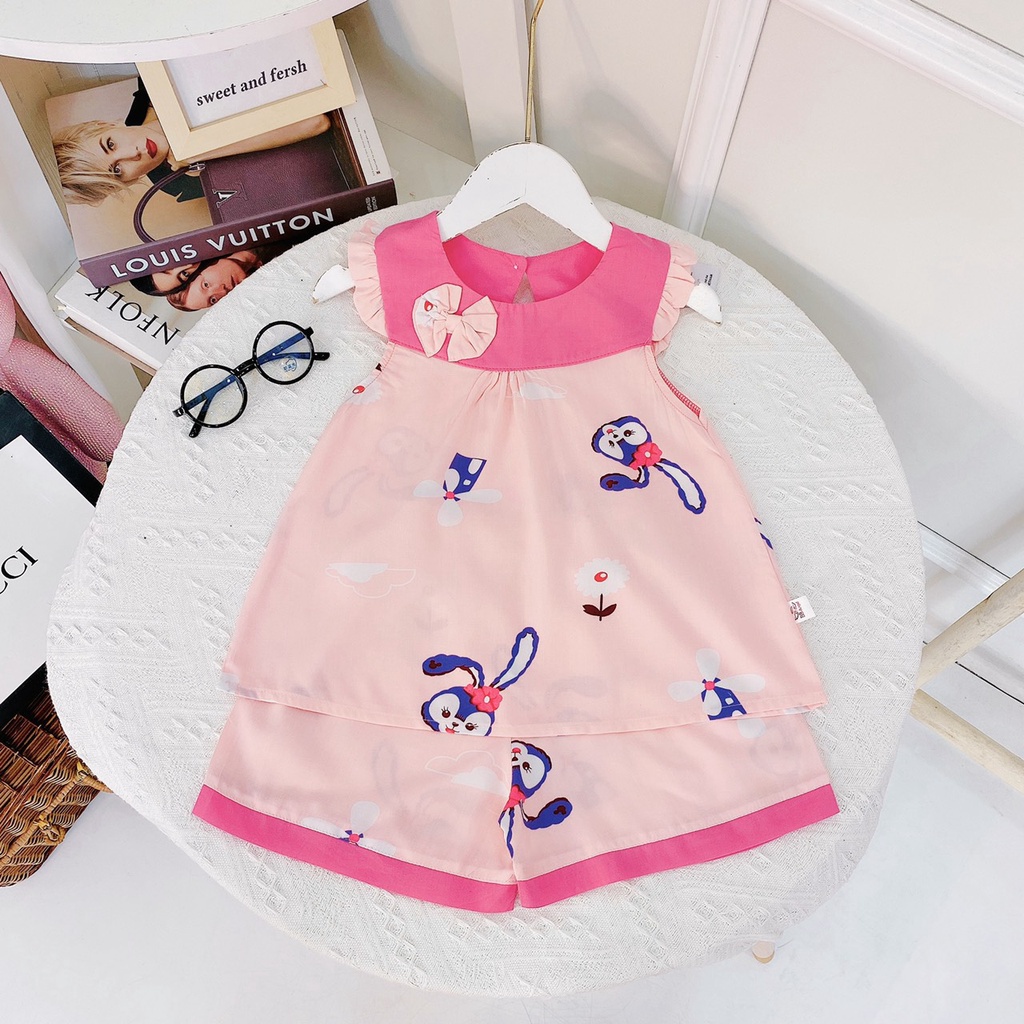 Bộ lanh lụa bé gái  Mềm mịn ít nhăn - Lanh Thái dáng baby doll