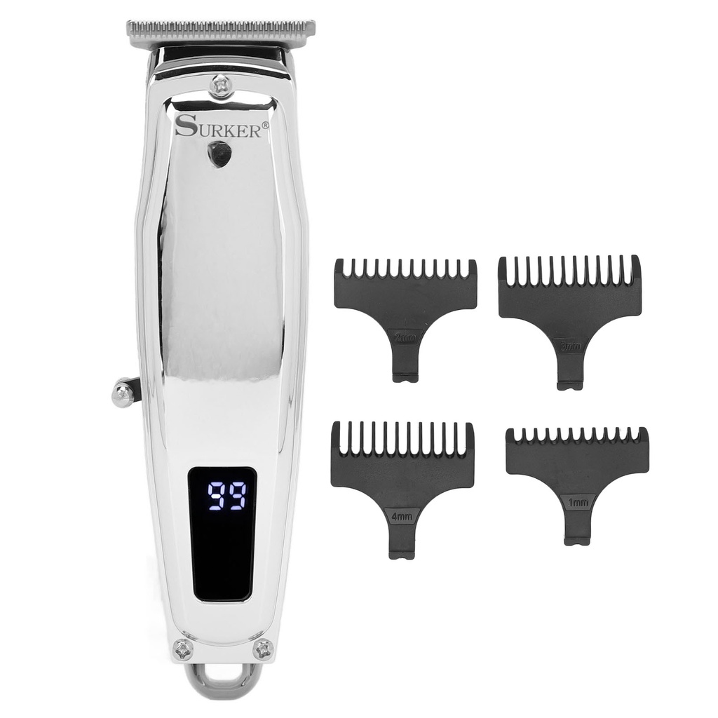 [Hàng HOT] SK-827 Tông đơ cắt tóc tặng kèm 4 đầu cắt và phụ kiện chuyên nghiệp màu bạc sạc USB độ ồn thấp cho nam【Texas053】