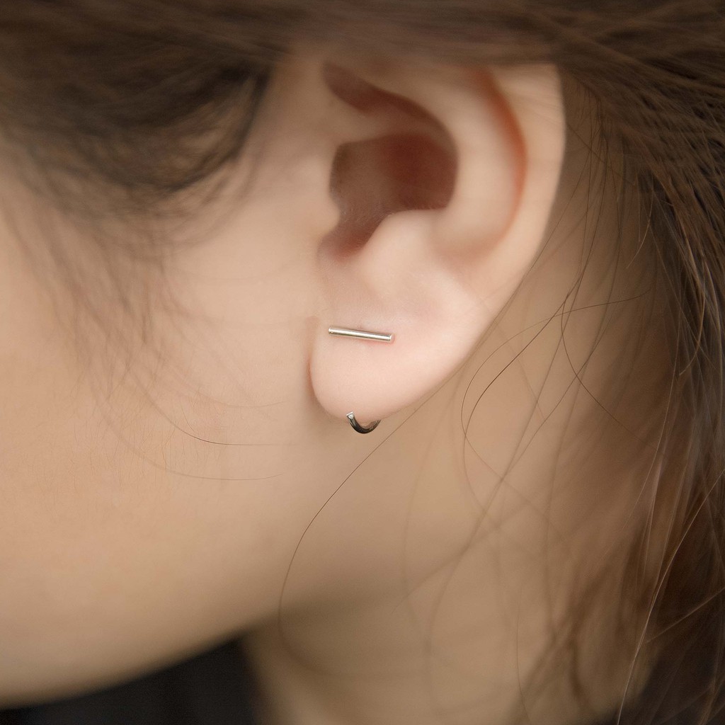 Bông tai bạc nữ dạng móc thanh ngang cá tính DaLiA Jewelry khuyên tai bạc 925 cho nàng thơ