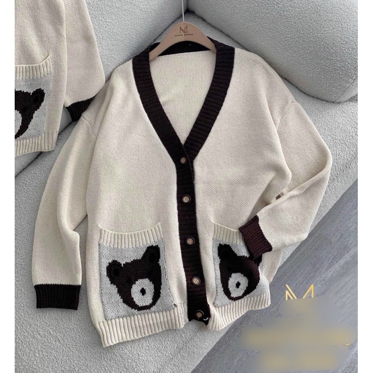Áo len cardigan túi gấu xinh xắn