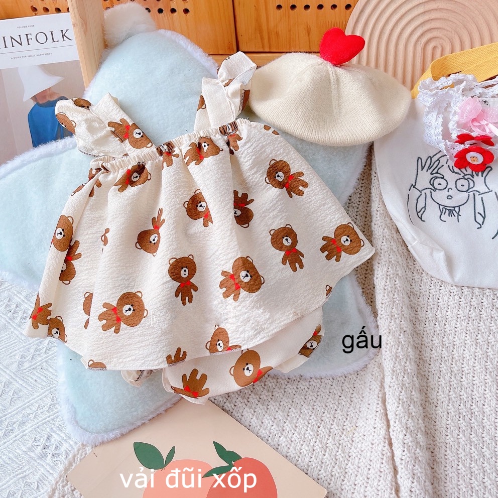 Đồ bộ bé gái quần áo cánh tiên nơ ngực vải đũi 7 đến 16 kg AM902 TTR246