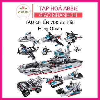 Mô hình lắp ghép tàu chiến cho bé, Đồ chơi lắp ráp xếp hình 700 chi tiết hãng Qman