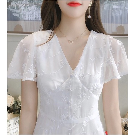 Váy Lanh Trắng Cổ V ✨ Mẫu Hè HOT ✨ Thiết Kế Triết Eo Đơn Giản, Dịu Dàng Dành Cho Nữ 2021 | BigBuy360 - bigbuy360.vn