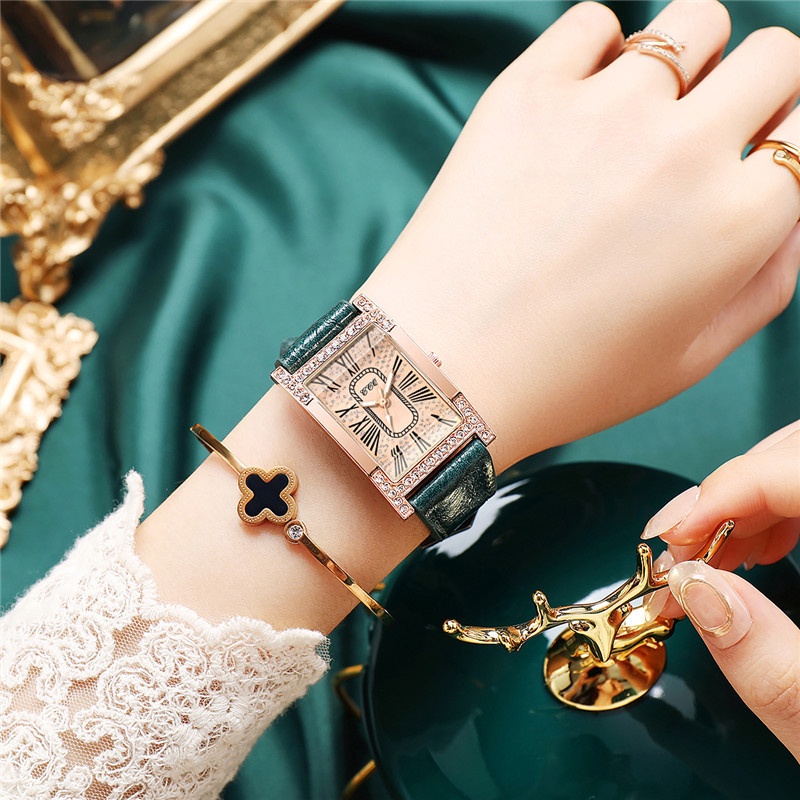 Đồng Hồ Mặt Chữ Nhật Dây Da Thời Trang Cho Nữ