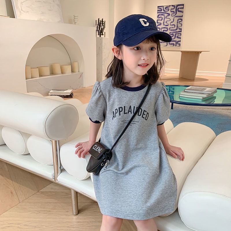 Đầm Thun Cotton Ngắn Tay Thoải Mái Mùa Hè Phong Cách Phương Tây Cho Bé Gái