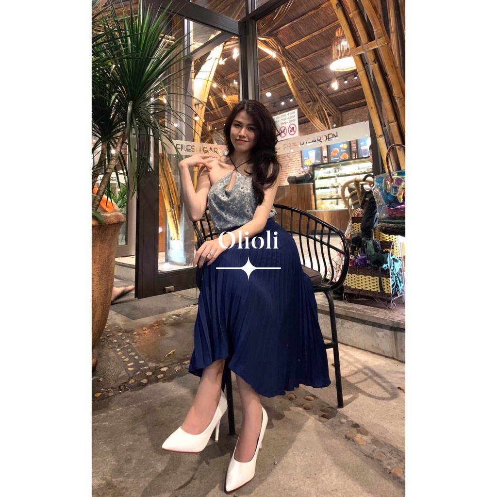 Chân váy xếp ly Olioli Fashion (Vải voan cát, màu xanh navy, ) | BigBuy360 - bigbuy360.vn