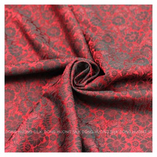 Vải Lụa Hà Đông Satin Hoa Cúc - Đông Hương Silk - LHVS058 Đỏ Đô - mát, mềm, tôn dáng, quý phái, sang trọng