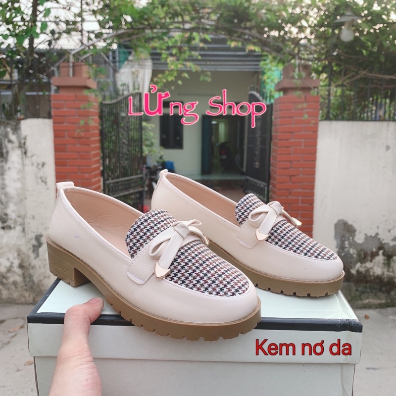 Giày Đốc Nơ Xinh , giày đốc phối nơ vải Lửng Shop đế răng cưa ,giày búp bê xinh fom rộng