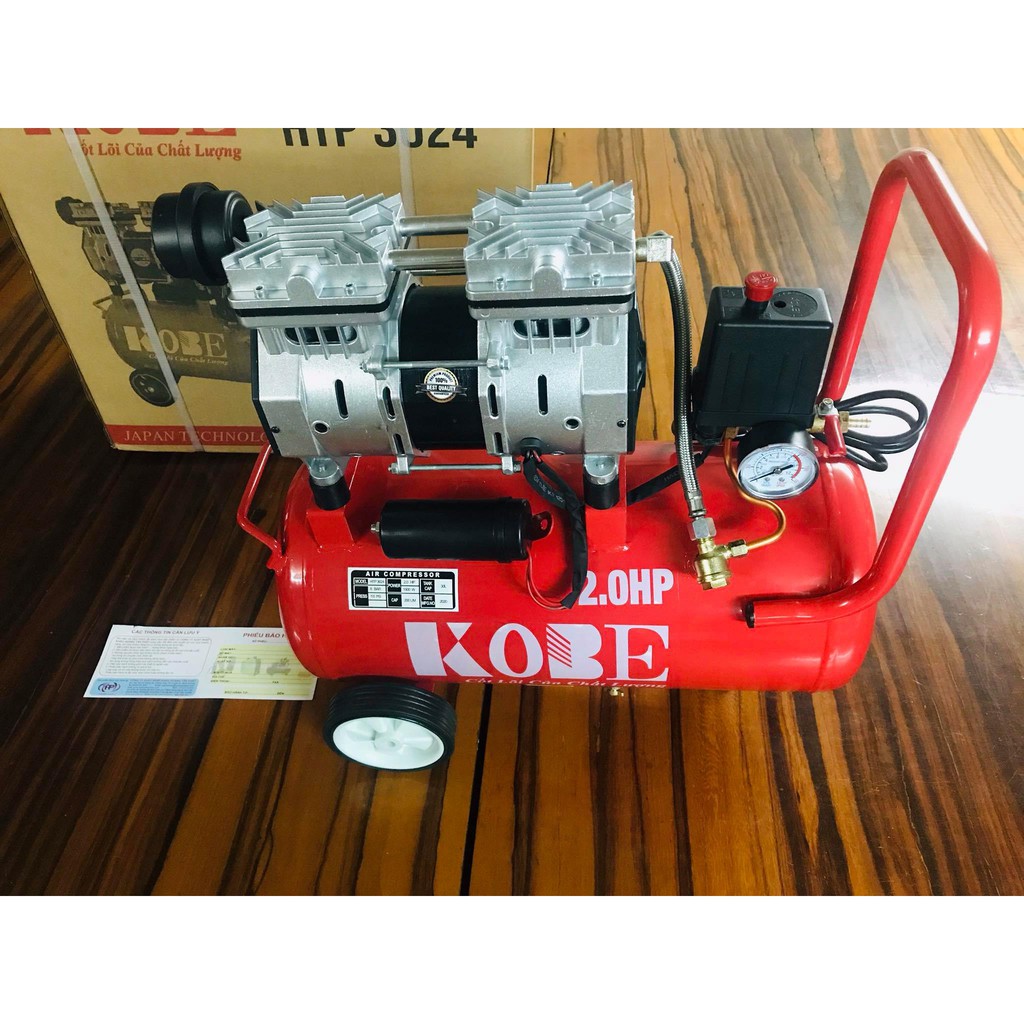 MÁY NÉN KHÍ ÊM KHÔNG DẦU 30L 2.0HP KOBE HTP 3024 MỚI 100% BH 8 THÁNG