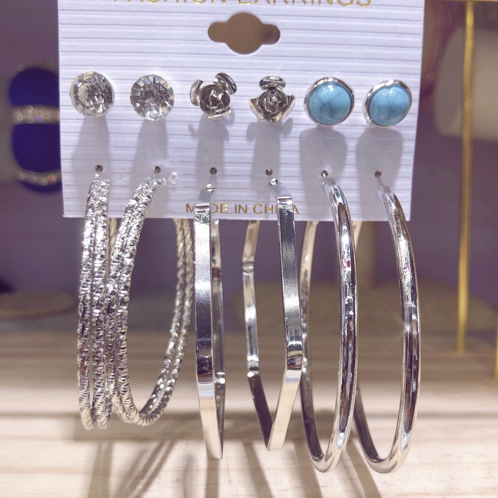 Set 6 Đôi Khuyên Tai Kim Loại Thời Trang Cho Nữ