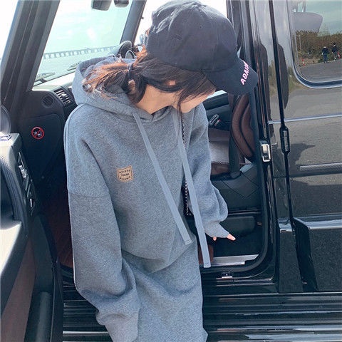 Đầm hoodie tay dài dáng rộng phong cách thu đông thời trang dễ thương cho nữ