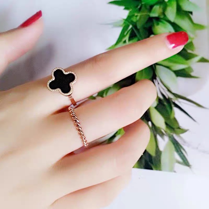 Nhẫn Thép Titan Cao Cấp Đính Đá Mã Não Đen Đơn Giản Thời Trang Dễ Phối Đồ Cho Nữ
