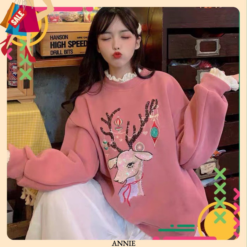 Áo Thun Nỉ 🍁 HÀNG CAO CẤP 🍁 Áo Thun Nỉ Tuần Lộc Cổ Phối Bèo Xinh Xắn - Đep - Trẻ Trung - Nặng Động | BigBuy360 - bigbuy360.vn