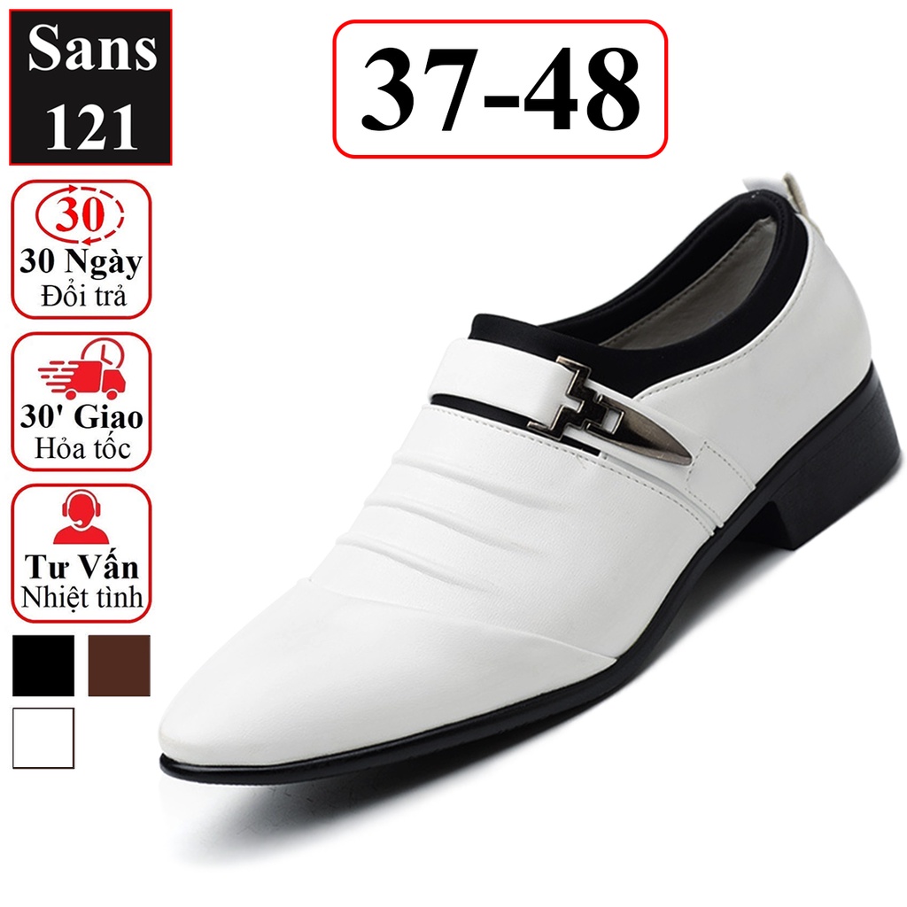 Giày da nam cao cấp Sans121 giầy tây không dây đen nâu trắng bigsize size lớn 43 44 45 46 47 48 nhỏ 37 38 39 40 41