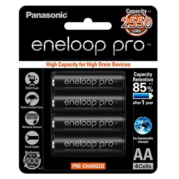 Pin sạc aa eneloop pro 2550mAh BK-3HCDE vỉ 4 viên