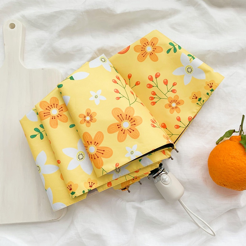 Dù Mini Tự Động Chống Tia UV Họa Tiết Hoa Vàng Dễ Thương